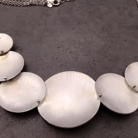 Estate Arte d'Argento Italy Sterling Silver 925 Brushed Disc Circle Necklace 20” - Picture 5 of 9